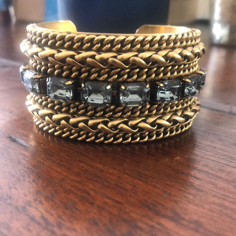 Brass Chain Cuff Bracelet with Swarovski Crystals